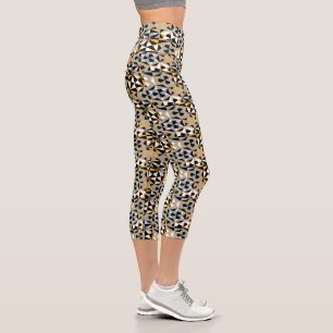 Geometric Angular Grey Black White Mustard Mix Capri Leggings