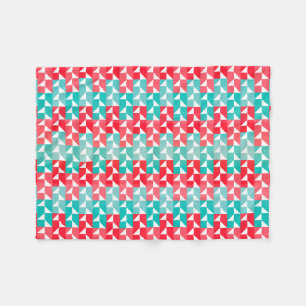 Geometric Aqua Blue and Red Modern Pattern Fleece Blanket