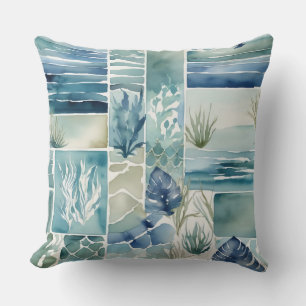 Geometric Aqua Flora Aquarelle Decor Throw Pillow