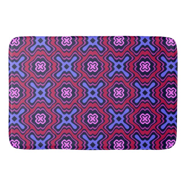 Geometric Arabesque Pattern in Vibrant Pink and Bl Bath Mat (Front)