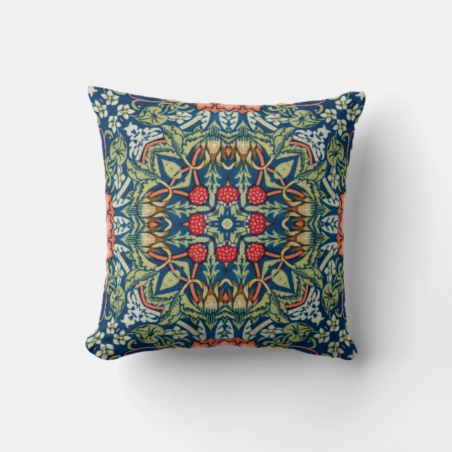 Geometric Arabesque Strawberry Thieves Throw Pillow (Front)