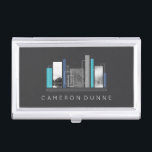 Geometric Architect Blue & Grey Business Card Holder<br><div class="desc">Business card holder for an architect in blue and dark grey with a stylish and modern geometric design.</div>