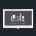 Geometric Architect Blue & Grey Business Card Holder<br><div class="desc">Business card holder for an architect in blue and dark grey with a stylish and modern geometric design.</div>