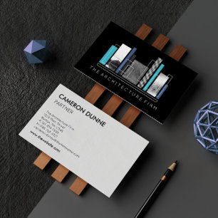 Geometric Architecture Grey Black & Blue Business Card