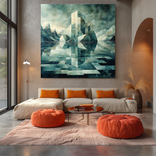 Geometric Arctic Landscape with Icebergs Canvas Print