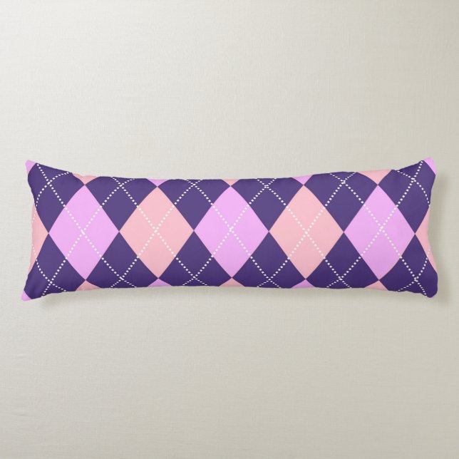 Geometric Argyle Blue Purple Y2K Pattern Body Pillow (Front)