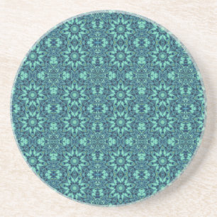 Geometric art blue green turquoise coaster