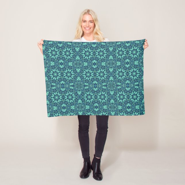 Geometric art blue green turquoise Fleece Blanket (In Situ)