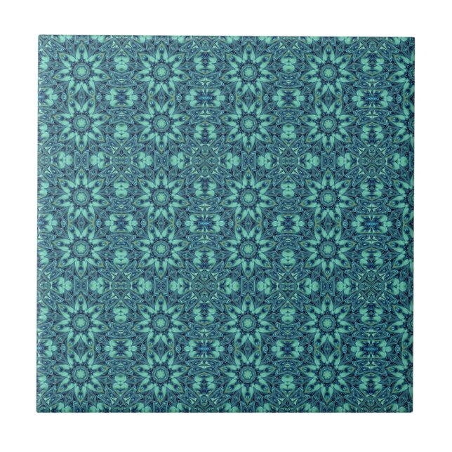 Geometric art blue green turquoise tile (Front)