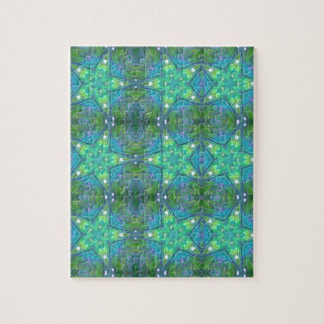Geometric art bright emerald green stars jigsaw puzzle (Vertical)