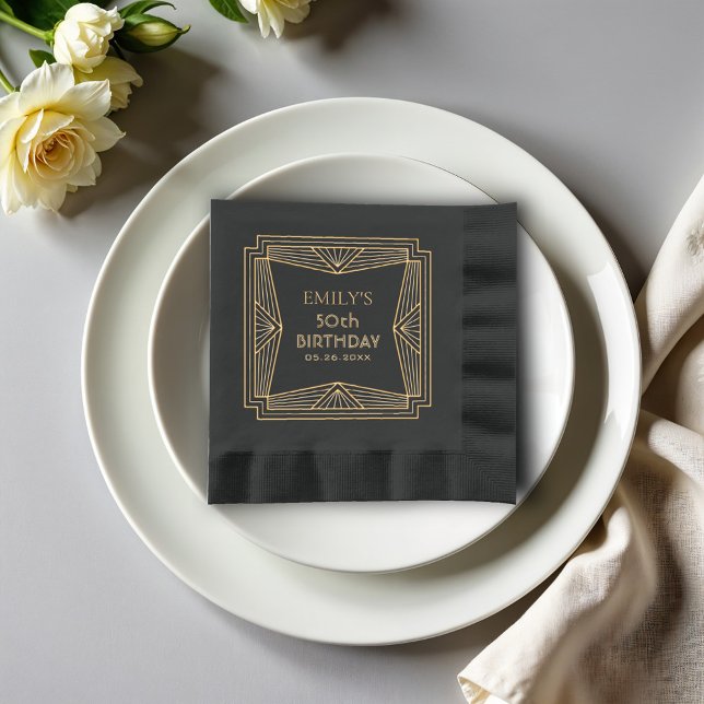 Geometric Art Deco Birthday Personalized Foil Napkins (Creator Uploaded)