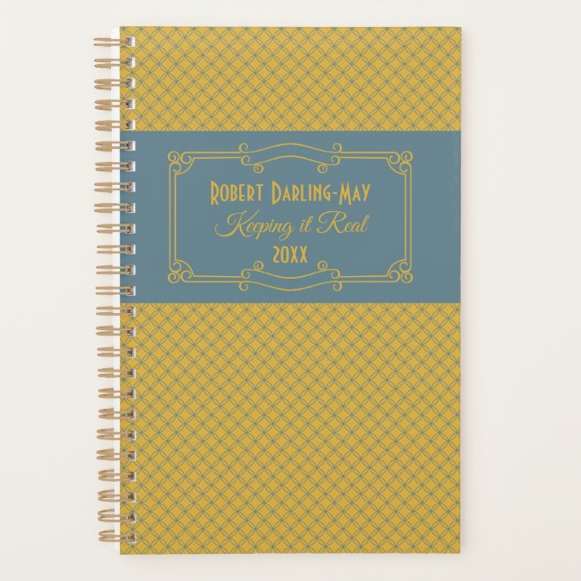 Geometric & Art Deco Blue & Yellow Personalized Planner (Front)