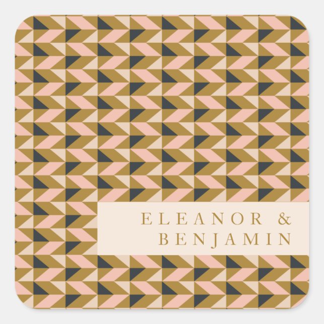 Geometric Art Deco Blush Gold Wedding Custom  Square Sticker (Front)