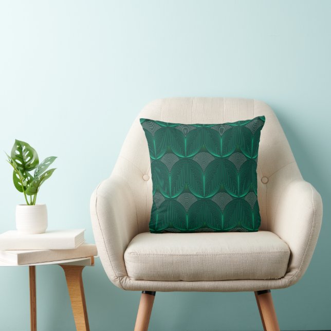 Geometric Art Deco emerald flower Throw Pillow (Chair)