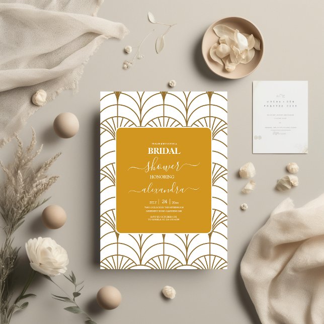 Geometric Art Deco Gold White Gatsby Bridal Invitation (Creator Uploaded)