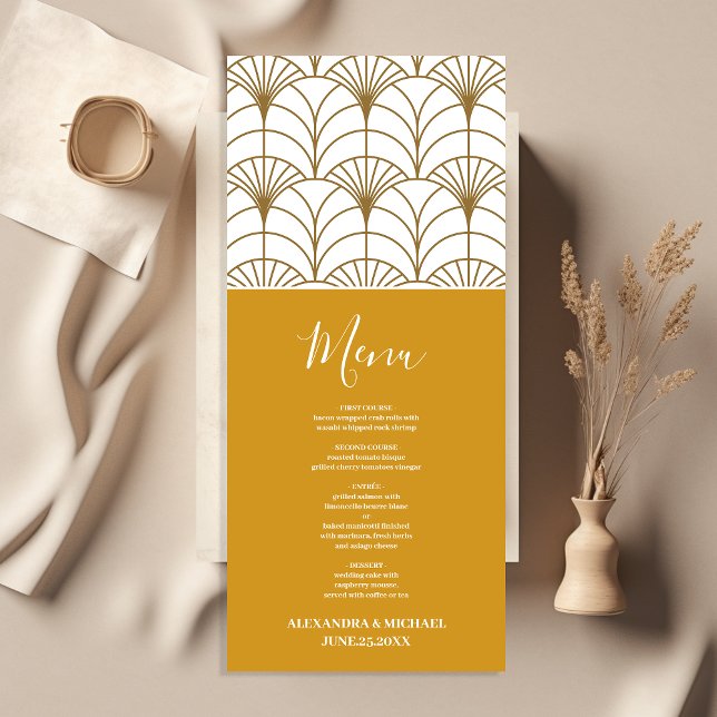 Geometric Art Deco Gold White Gatsby Wedding Menu (Creator Uploaded)