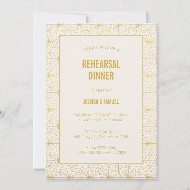 Geometric Art Deco rehearsal dinner Invitation (Front)