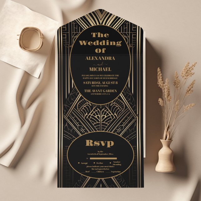 Geometric Art Deco Wedding All In One Invitation (Creator Uploaded)