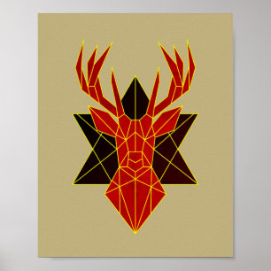 Geometric art deer animal illustration modern red poster