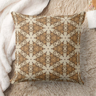  Geometric Art Nouveau Tan Cream Triangle Pattern  Throw Pillow