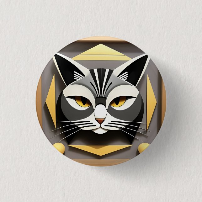 Geometric Art of a Stylized Cat Abstract Design 1 Inch Round Button (Front)