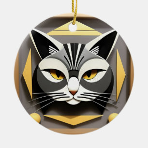 Geometric Art of a Stylized Cat Abstract Design Ceramic Ornament