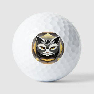 Geometric Art of a Stylized Cat Abstract Design Golf Balls