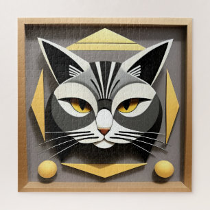 Geometric Art of a Stylized Cat Abstract Design Jigsaw Puzzle