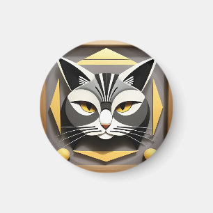 Geometric Art of a Stylized Cat Abstract Design Magnet
