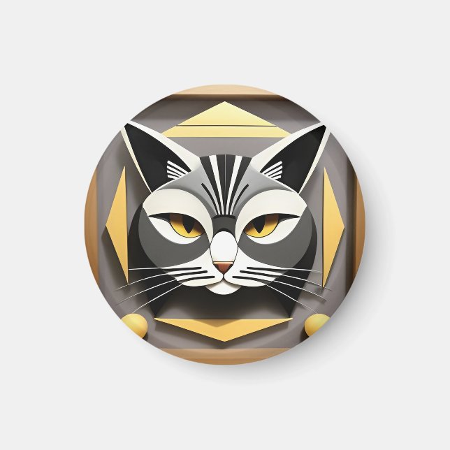 Geometric Art of a Stylized Cat Abstract Design Magnet (Front)