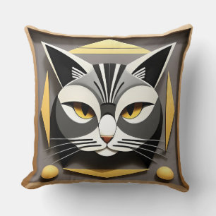 Geometric Art of a Stylized Cat Abstract Design Throw Pillow