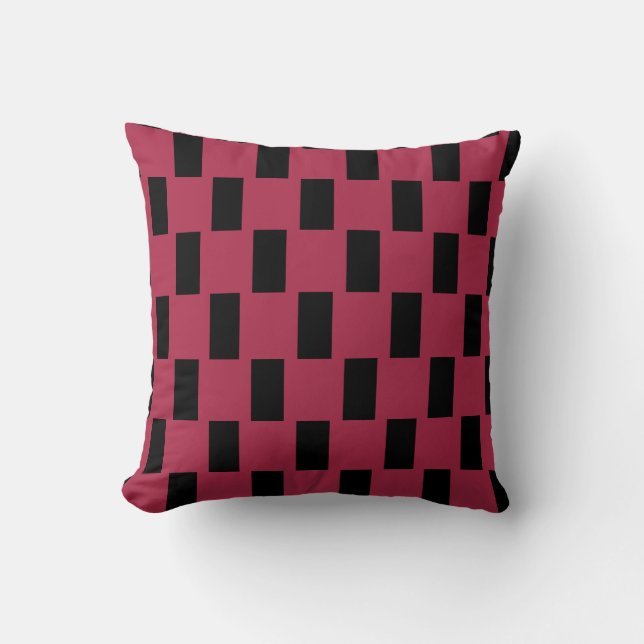 Geometric art pattern magenta punch black pillow (Front)
