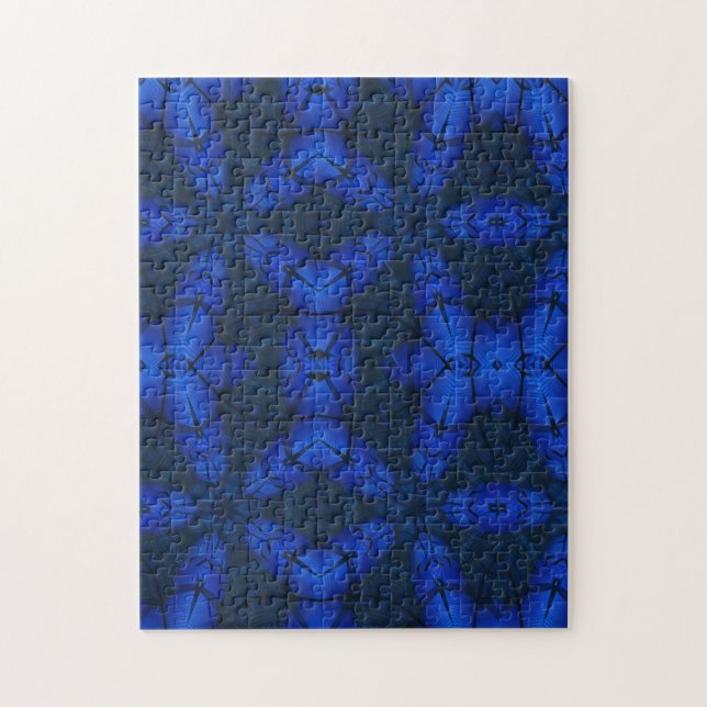 Geometric art sapphire blue pattern jigsaw puzzle (Vertical)