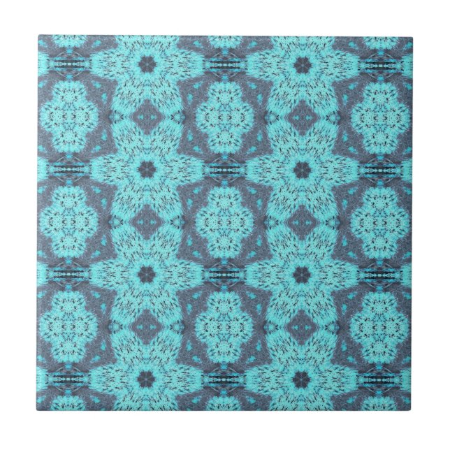 Geometric art teal aqua blue green star grey  tile (Front)