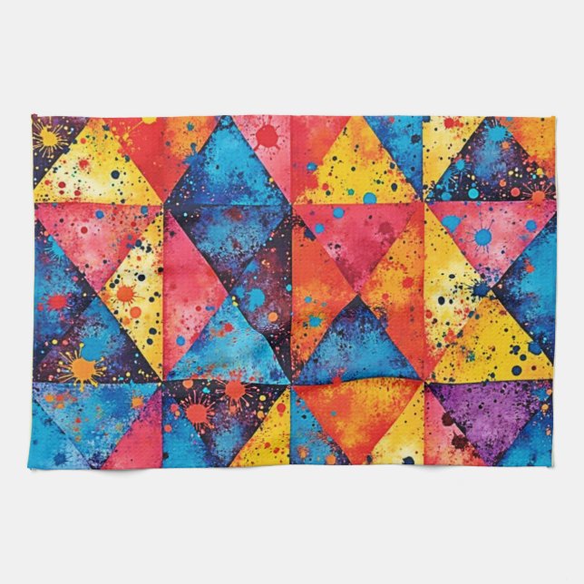 Geometric Art: Vibrant Chaos Kitchen Towel (Horizontal)