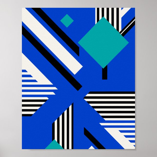 Geometric Art with Diamonds and Striped Lines Poster (Front)