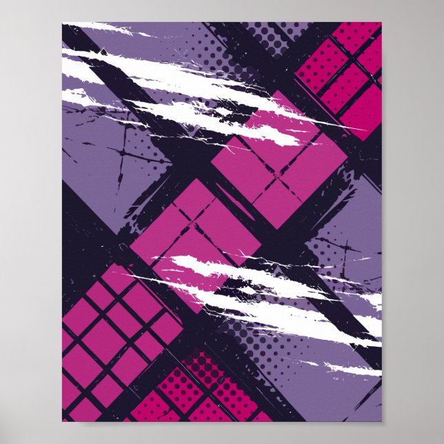 Geometric Art with Magenta & Purple Tones Poster (Front)
