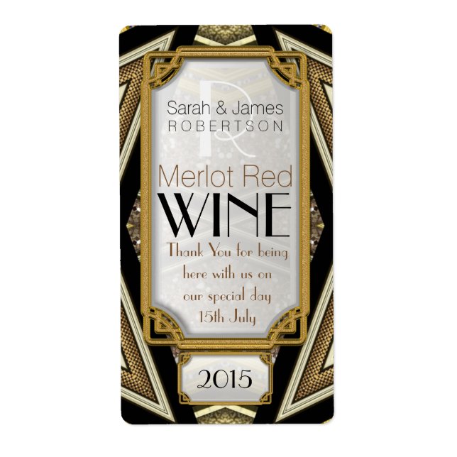 geometric+ArtDeco+Steampunk Wine Bottle Labels (Front)