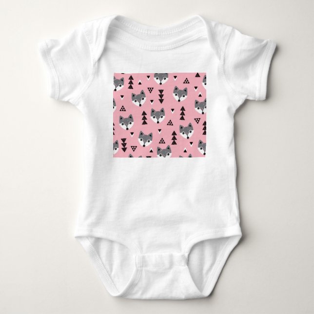 Geometric Baby Fox Woodland Pattern Bodysuit (Front)