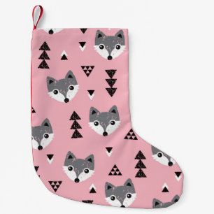Geometric Baby Fox Woodland Pattern Small Christmas Stocking