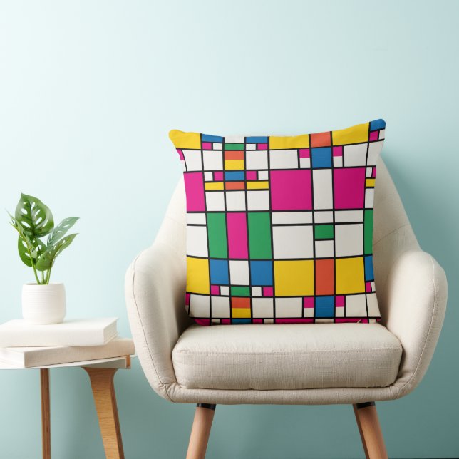 Geometric Bauhaus Pattern Throw Pillow (Chair)