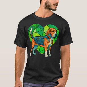 Geometric Beagle with Green Heart background T-Shirt