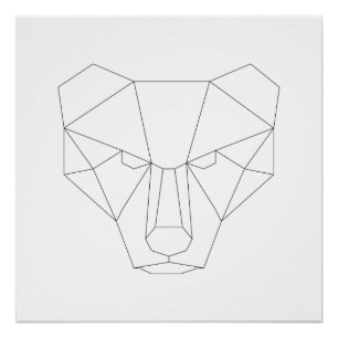 Geometric Bear Head Black & White Modern Art Print