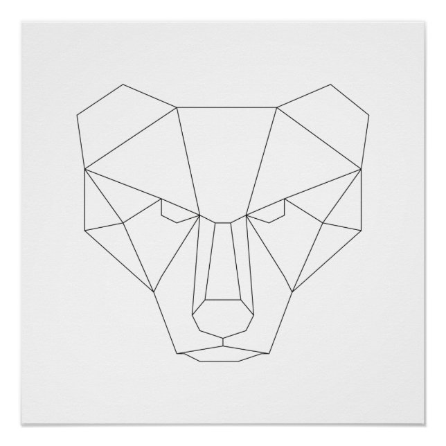 Geometric Bear Head Black & White Modern Art Print (Front)