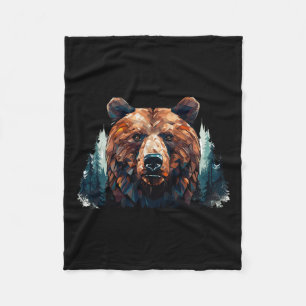 Geometric Bear Head With Mountain Tree Landscape B Fleece Blanket