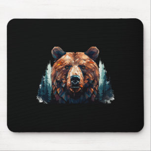 Geometric Bear Head With Mountain Tree Landscape B Mouse Pad