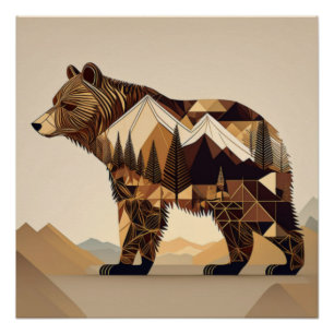 Geometric Bear Wilderness Art Poster