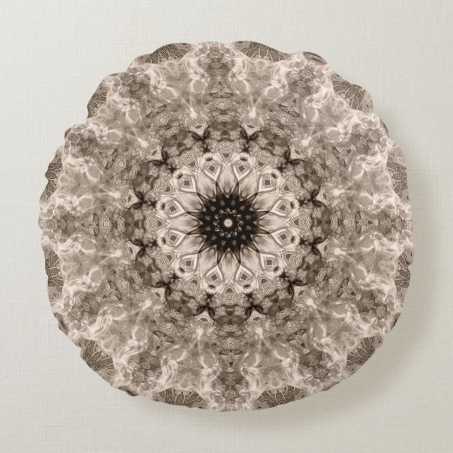 geometric, beige, brown, mandala round pillow (Front)