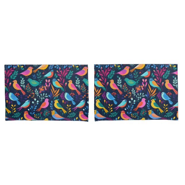 Geometric Birds Florals Colourful Pattern  Pillowcase (Front-Set)