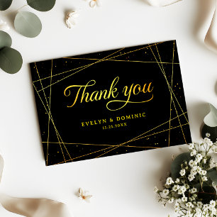 Geometric Black and Gold Elegant Wedding Thank You Card
